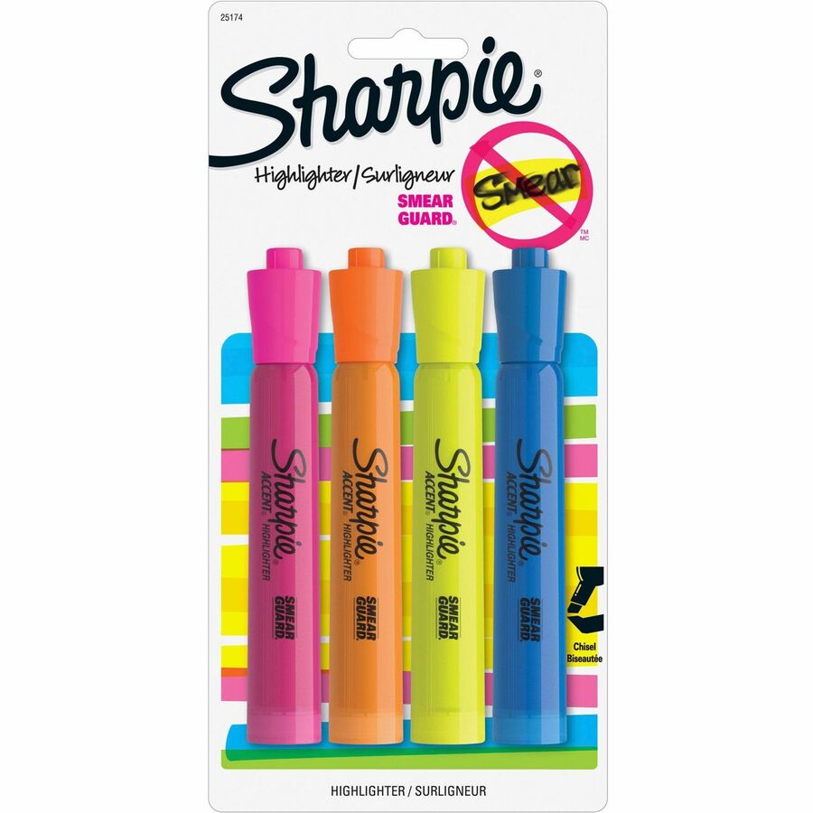 [828338] Sharpie Tank Style Accent Highlighters, Chisel point (Pkg of 4 different colors)
