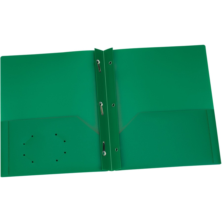 Oxford Hard Plastic Duo-tang with fasteners and pockets, Green