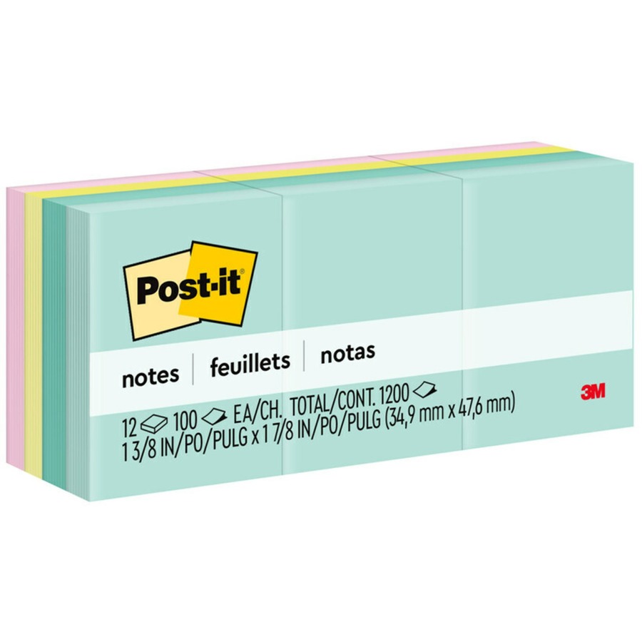 Bloc de Post-It, 34.9 mm x 47.6 mm, 12 blocs de 100 feuilles