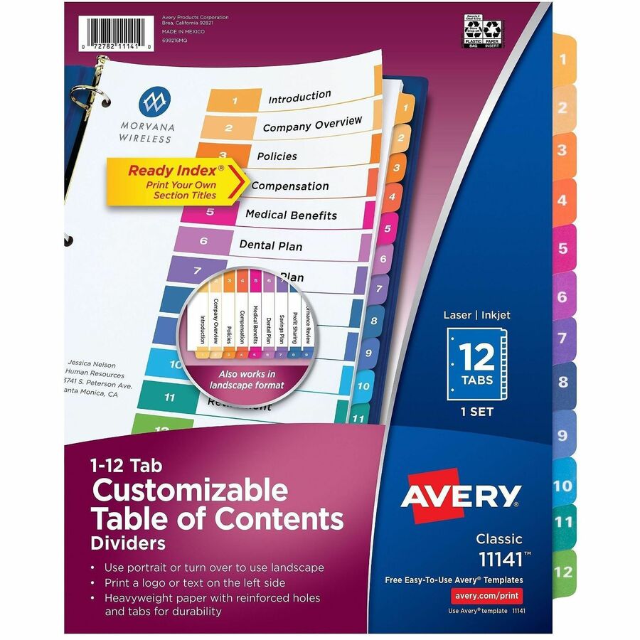 1 to 12 Tab Dividers
