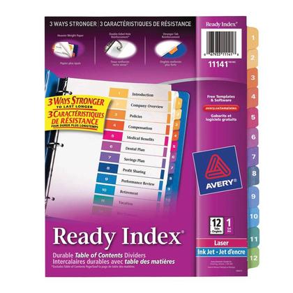 Séparateurs avec onglets numérotés 1-12