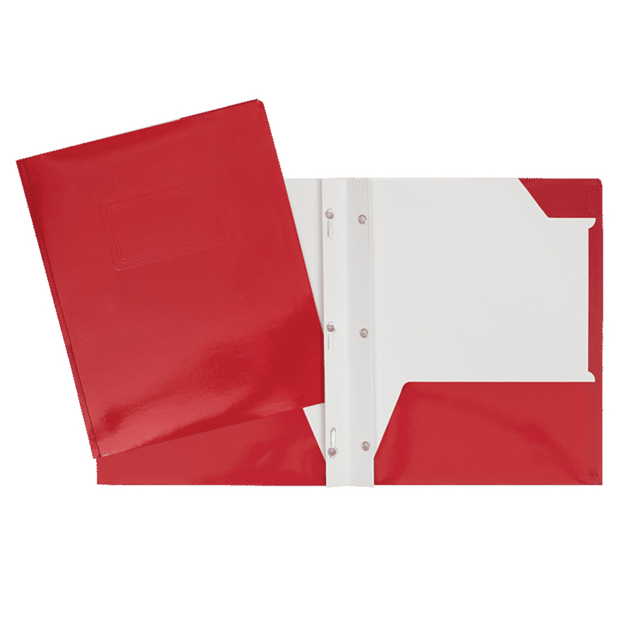 [737304] Duo-tang Carton Laminé, attaches et pochettes (Rouge)