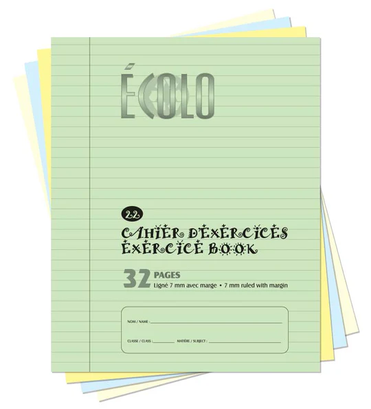 [EC22V] Cahier d'exercice Écolo #22, Ligné 7 mm (32 pages) (Vert)