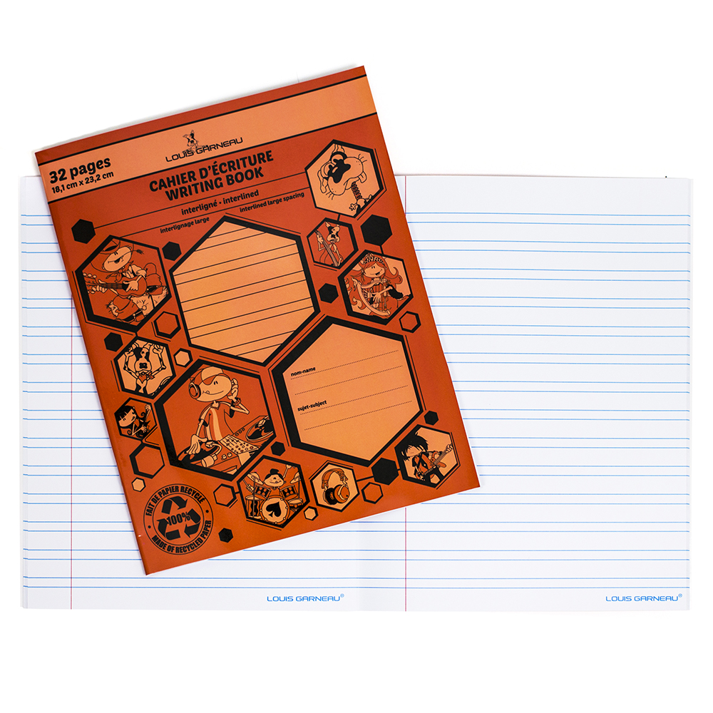 [LG25OR] Cahier d'écriture Louis Garneau (LG25), Interligné large (Orange)