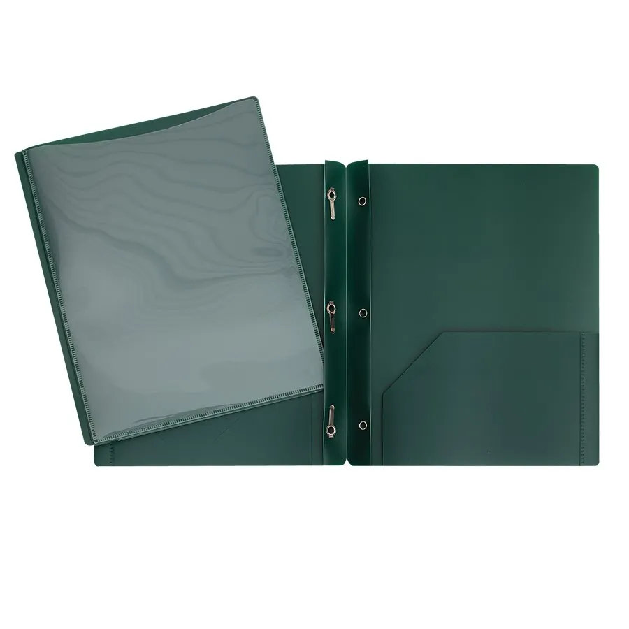 Duo-tang Plastique rigide avec attaches et pochettes avec pochette transparente à l'avant