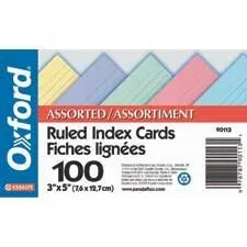 Oxford Ruled Index Cards, 4 x 6 inches, Multi-colored (Pkg 100)