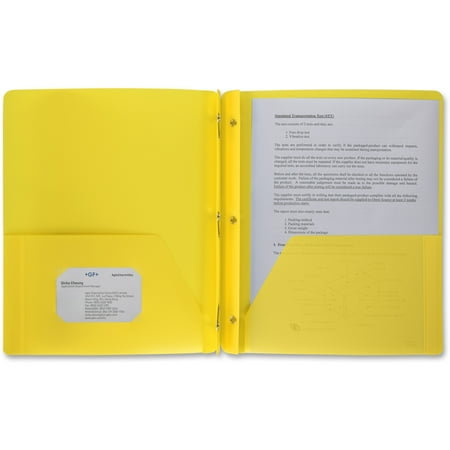 [1036855] Oxford Hard Plastic Duo-tang with fasteners and pockets, Yellow