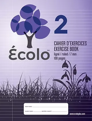 [EC2-100] Écolo Exercise Book, Lined, 3 holes 7 mm, 100 pages