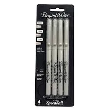Speedball Elegant Writer Calligraphy Pen Set, Black, Assorted Nibs, 4 Pack
