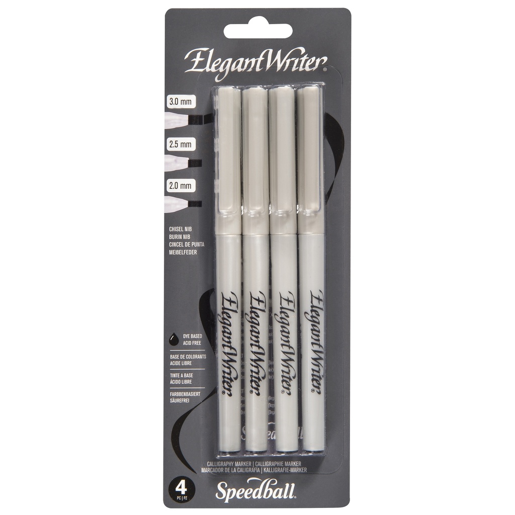 [1066406] Speedball Elegant Writer Calligraphy Pen Set, Black, Assorted Nibs, 4 Pack