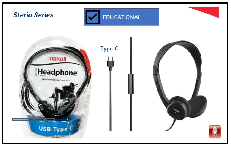 Stereo Headphones Model HP-101TC 6Ft Cord Type-C