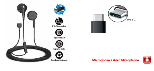 Écouteurs USB-C avec microphone EB96 Type-C