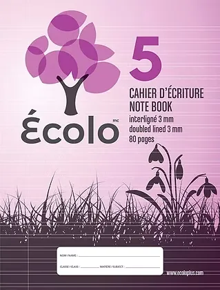 Cahier Écolo #5, Interligné 3mm, Margé, 3 trous, 80 pages